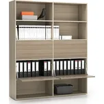 PLAN Široký kancelářský policový regál LAYERS, 4 boxy, 1582 x 400 x 1905 mm, dub přírodní / dub mořený