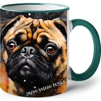 Keramický hrnek Mops, Barva Zelená, Velikost 330 ml, Canvas Keramický hrnek s barevným uchem 2626