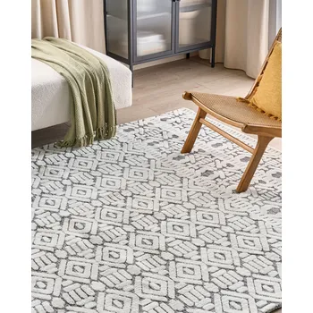 Koberec Koberec bílý a šedý polyesterový bavlněný podklad 200 x 300 cm dekorativní moderní design obývací pokoj ložnice Beliani