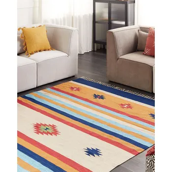 Koberec Kelimový koberec vícebarevná bavlna 200 x 300 cm ručně tkaný oboustranný geometrický vzor se střapci tradiční boho styl Beliani