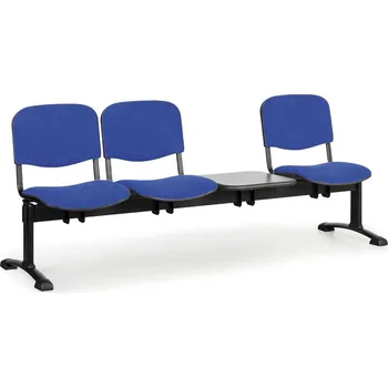Čalouněná lavice do čekáren VIVA, 3-sedák, se stolkem, modrá, černé nohy