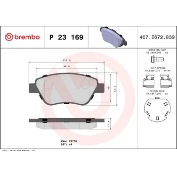 Brzdová destička Sada brzdových destiček, kotoučová brzda BREMBO P 23 169