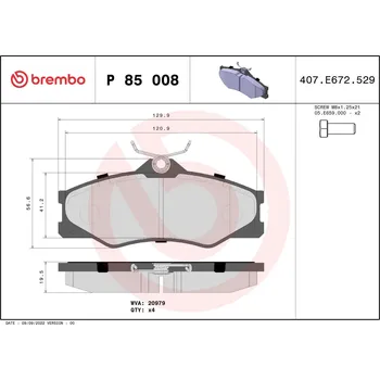 Brzdová destička Sada brzdových destiček, kotoučová brzda BREMBO P 85 008