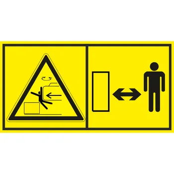 Značení Nepřibližujte se ani nestůjte v pracovní oblasti stroje / Dodržuj se v bezpečnou vzdálenost samolepící vinylová fólie 45 x 85 mm