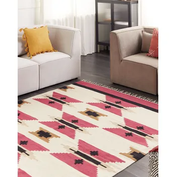 Koberec Kelimový koberec vícebarevný bavlna 200 x 300 cm ručně tkaný oboustranný geometrický vzor se střapci tradiční boho styl Beliani