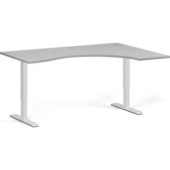 Počítačový stůl Ergonomický výškově nastavitelný stůl. 160x120 cm, 2 motory, L/P, bílá podnož, šedá