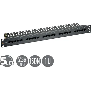 Rozvaděč 19" ISDN panel Solarix 25 x RJ45 černý 1U