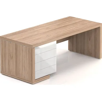 Psací stůl Stůl Lineart 200 x 85 cm + levý kontejner, jilm světlý / bílá
