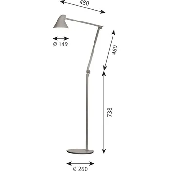 Lampička Louis Poulsen NJP stojací lampa 3000 K světle šedá - Ø - základny 26 cm, stínidlo 14,9 cm; výška kloubů - 73,8 cm, 48 cm (2 x); délka přívodního kabelu 170 cm 1 x 10 W LED - Doprava zdarma