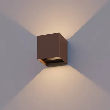 Venkovní osvětlení Calex LED venkovní nástěnné svítidlo Cube, nahoru/dolů, výška 10 cm, rezavě rezavě hnědý LED 6 W celkem - Doprava zdarma