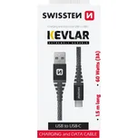 Swissten datový kabel Kevlar USB/USB-C 1,5m - antracitový