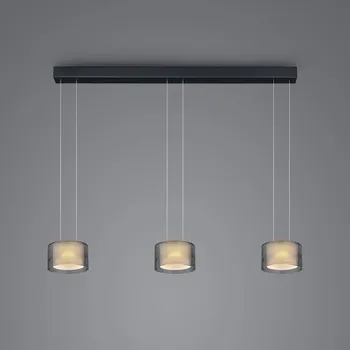Závěsné svítidlo BANKAMP Grand Groove LED, třílampovka - Stříška - délka 120 cm, výška 5 cm; výška stínidel 17 cm; minimální zavěšení 72 cm černá/kouřová 3 x 22 W LED - Doprava zdarma