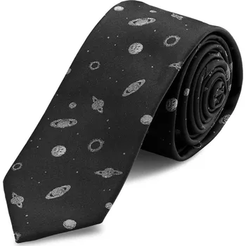 Kravata Černá úzká kravata s planetami - Trendhim