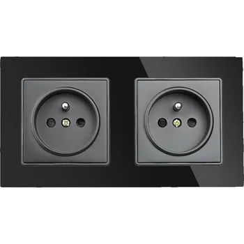 Prodlužovací kabel Interlook F60-SC80-2 | Dvojitá zásuvka se zemí F60 s rámečkem | Černé tvrzené sklo | 230V