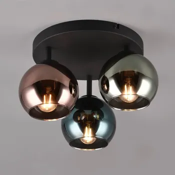 Reality Leuchten Stropní světlo Sheldon se třemi skleněnými koulemi - Ø stínidel 13 cm černá, modrá, zelená, měď 3 x 10 W LED - Doprava zdarma