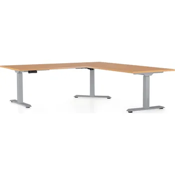 Psací stůl Výškově nastavitelný stůl OfficeTech Angle, 180 x 200 cm, šedá podnož, buk