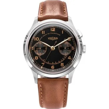 Hodinky Vulcain Monopusher Heritage - Black - Brown Plain + 5 let záruka a dárek ZDARMA
