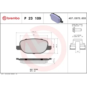 Brzdová destička Sada brzdových destiček, kotoučová brzda BREMBO P 23 109