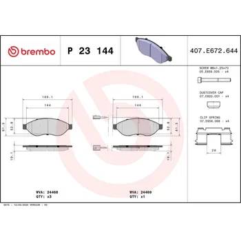 Brzdová destička Sada brzdových destiček, kotoučová brzda BREMBO P 23 144
