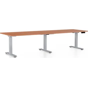 Psací stůl Výškově nastavitelný stůl OfficeTech Long, 260 x 80 cm, šedá podnož, třešeň