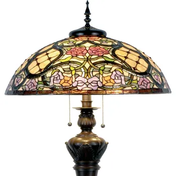 Lampička Clayre&Eef Rosaly - stojata lampa v Tiffany stylu krémová, multicolour, hnědá 3 x 60 W - Doprava zdarma