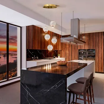 Schuller Valencia LED závěsné Austral zlatá/čirá 5 zdrojů kulaté - baldachýn - Ø 25 cm, výška 4,5 cm zlatá, čirá LED celkem 26,24 W - Doprava zdarma