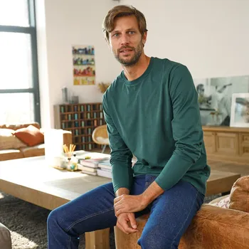 Blancheporte Sada 3 triček s kulatým výstřihem a dlouhými rukávy černá+zelená+lipová 147/156 (5XL)