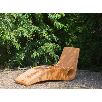 Zahradní sestava Lehátko světlé dřevo ratan lamelový design zaoblený tvar moderní styl exteriér zahrada terasa Beliani