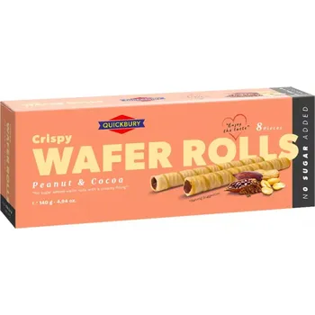 Vaflové trubičky QUICKBURY 140 g BEZ PŘIDANÉHO CUKRU | arašídovo-kakaová náplň | AKCE !!! (Trubičky s arašídovou a kakaovou náplní / bez přidaného cukru)