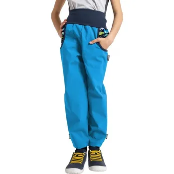 Chlapecké kalhoty Unuo (ušito v ČR) Dětské softshellové kalhoty Unuo Basic s fleecem tyrkysové s auty