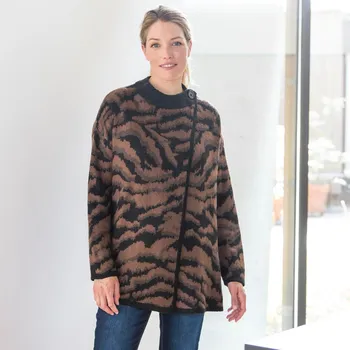 Dámský svetr Blancheporte Svetr ve střihu pláště na knoflík se vzorem zvířecí srsti čokoládová/černá 58