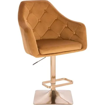 Barová židle LuxuryForm DESIGN Barová židle ANDORA VELUR na zlaté hranaté podstavě - medová
