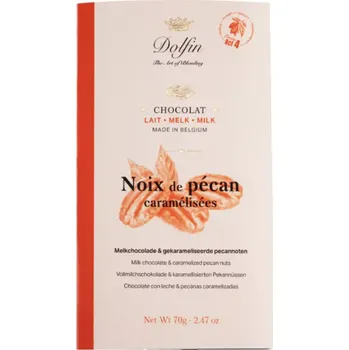 Cukrovinka DOLFIN mléčná čokoláda | Karamelizované pekanové ořechy 70 g (Luxusní Belgická mléčná čokoláda DOLFIN s karamelizovanými pekanovými ořechy 70 g)