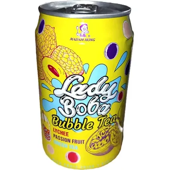 Limonáda Lady Boba Bubble Tea nápoj mučenka, líčí, zelený čaj 320 ml (Nealkoholický nesycený nápoj Lady Boba s příchutí mučenky, líčí a zeleného čaje 320 ml)