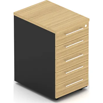 Zásuvkový kontejner NABYTEK-DESIGNOVY.CZ - DEKP25 - Kontejner kancelářský EPIC, stacionární, 5 zásuvek, hloubka 60/80cm, dub/černá