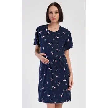 Dámské noční prádlo Vienetta Secret Dámská noční košile mateřská Čáp tmavě modrá Barva: tmavě modrá, Velikost: L