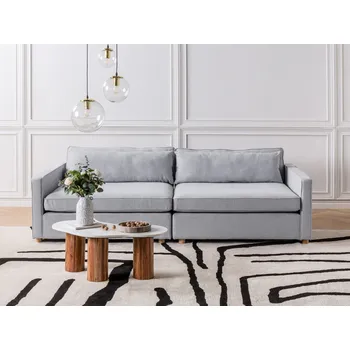 Pohovka Světle šedá polyesterová čalouněná pohovka třímístná dřevěné nohy područky pohovka do obývacího pokoje moderní styl Beliani