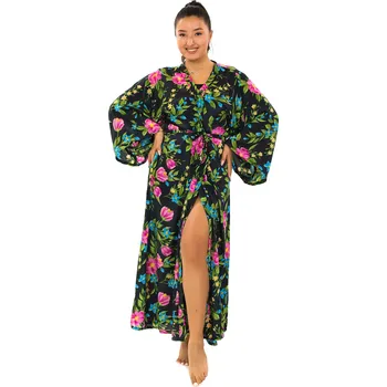 Dámský svetr Himalife Dlouhý kardigan Luční květy - černá s barvami Velikost: UNI