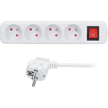 Prodlužovací kabel Solight prodlužovací přívod, 4 zásuvky, bílý, vypínač, 3m PP32