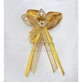 Svatební dekorace Vonička (vývazek) svatební - tm. zlato-zlatá s perlovým květem