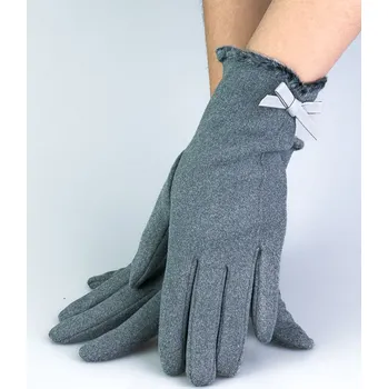 Rukavice Rukavice s koženou mašličkou v šedé barvě, VELIKOST UNI