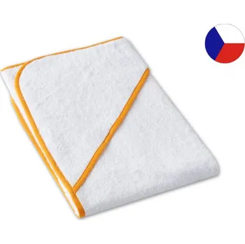 Dětská osuška s kapucí 75x75 bílá/tmavě žlutá 350g