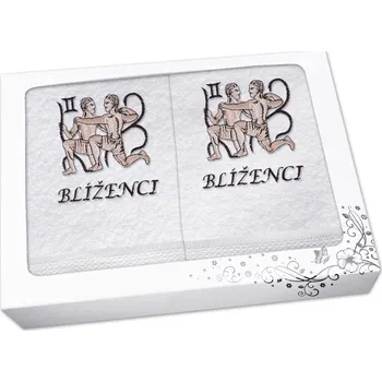 Ručník Luxusní dárková sada ručník + osuška Znamení Blíženci bílá/hnědá