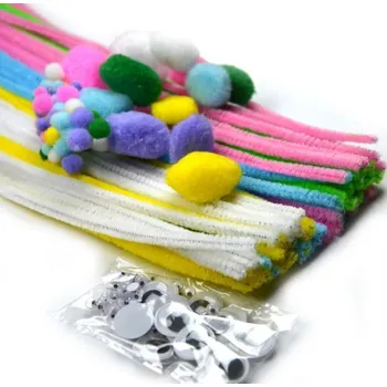 kreativní sada Set bambulí, drátů a očí 180 ks