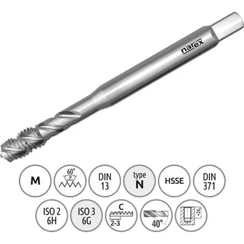 Závitořezný nástroj Narex Ždánice 041531118100000 - Závitník strojní M10,0 x 1,5mm šroubovice 35° typ 3044 kód 2050 lícování ISO2 (6H) DIN 371