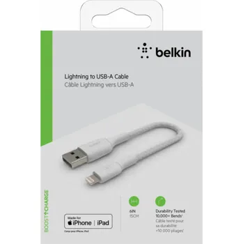 Datový kabel Belkin Lightning nab./synchro. kabel 15cm,oplást.mfi cert.bílý