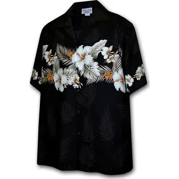 Pánská košile Pacific Legend Černá havajská košile s motivem květů ibišku Velikost: XL