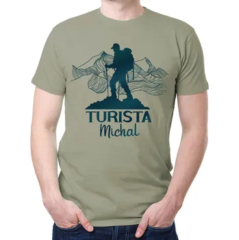 Pánské tričko Fajntričko Cyklo Pánské tričko - TURISTA + vl.jméno, Barva látky sv. khaki, Střih Pánsky/UNISEX, Velikost --VYBERTE VELIKOST--