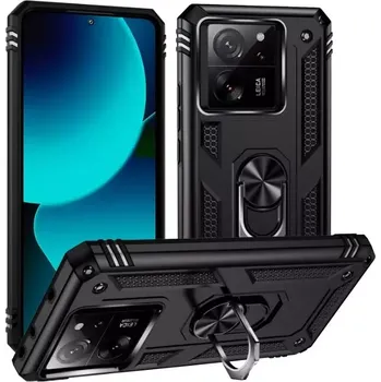 Pouzdro na mobilní telefon TT-TopTechnology TPU zadní kryt, pouzdro Xiaomi 13T / 13T Pro černé, black, odolné proti nárazům, kovový otočný držák ( stojan) 360 stupňů