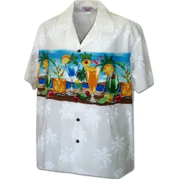 Pánská košile Pacific Legend Bílá havajská košile s motivem koktejlů Velikost: XXL
